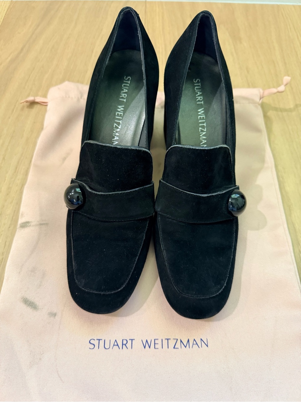 Stuart Weitzman Black Suede Loafer Heels
